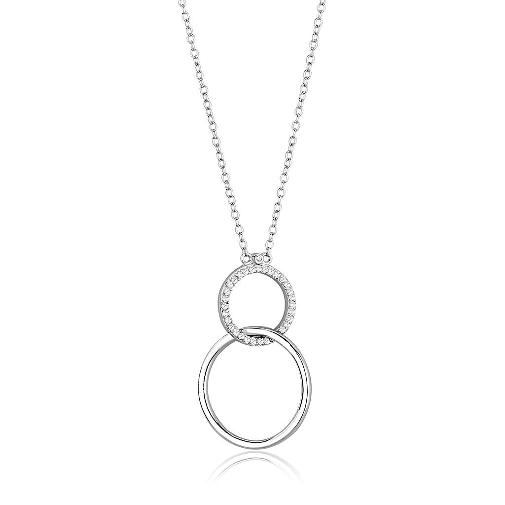 MATS609 - Rhodium 925 Sterling Silver Chain Pendant with AAA Grade CZ in Clear