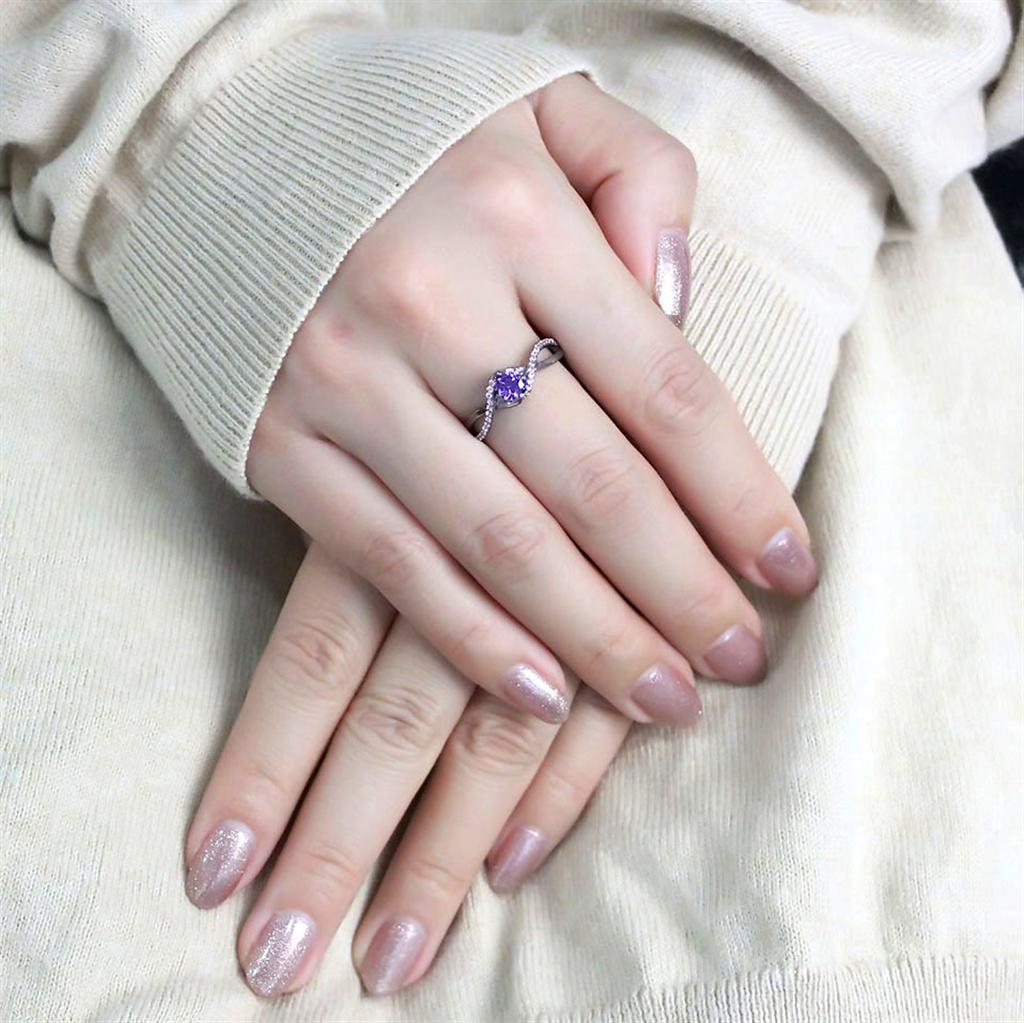 MATS610 - Ruthenium 925 Sterling Silver Ring with AAA Grade CZ in Amethyst