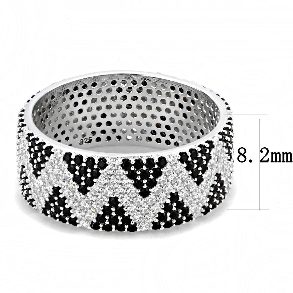 MATS613 - Rhodium 925 Sterling Silver Ring with AAA Grade CZ in Jet