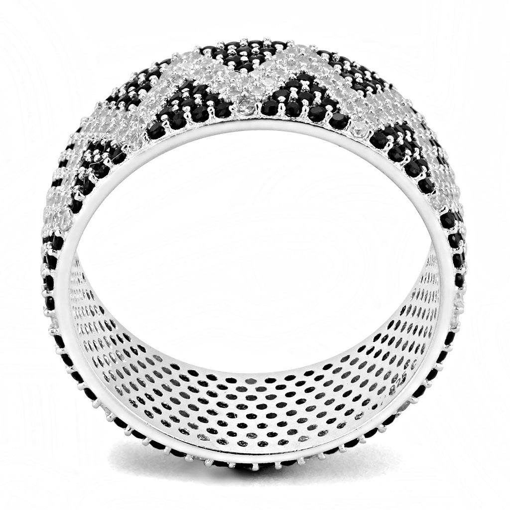 MATS613 - Rhodium 925 Sterling Silver Ring with AAA Grade CZ in Jet