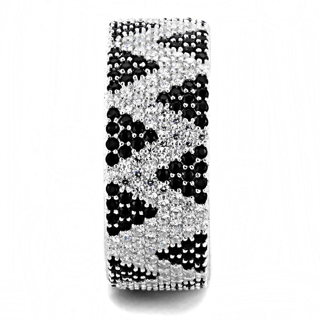 MATS613 - Rhodium 925 Sterling Silver Ring with AAA Grade CZ in Jet