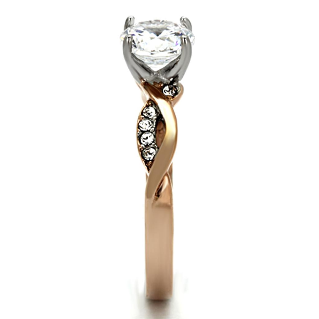 MATK1163 - Two-Tone IP Rose Gold Stainless Steel Ring with AAA Grade CZ in Clear