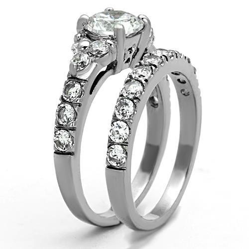 MATK1331 - High polished (no plating) Stainless Steel Ring with AAA Grade CZ in Clear