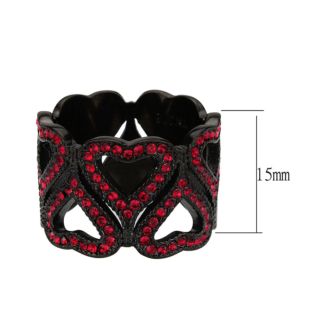 MATK3790 - IP Black (Ion Plating) Stainless Steel Ring with Top Grade Crystal in Red Series
