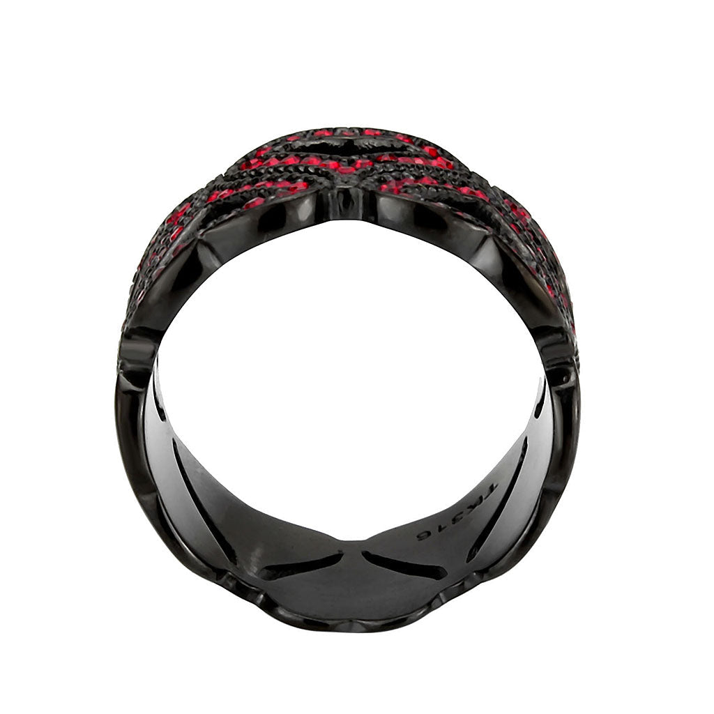 MATK3790 - IP Black (Ion Plating) Stainless Steel Ring with Top Grade Crystal in Red Series