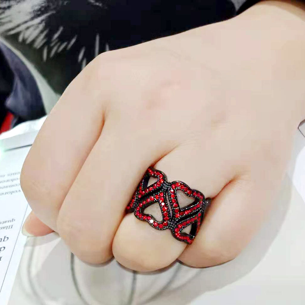 MATK3790 - IP Black (Ion Plating) Stainless Steel Ring with Top Grade Crystal in Red Series