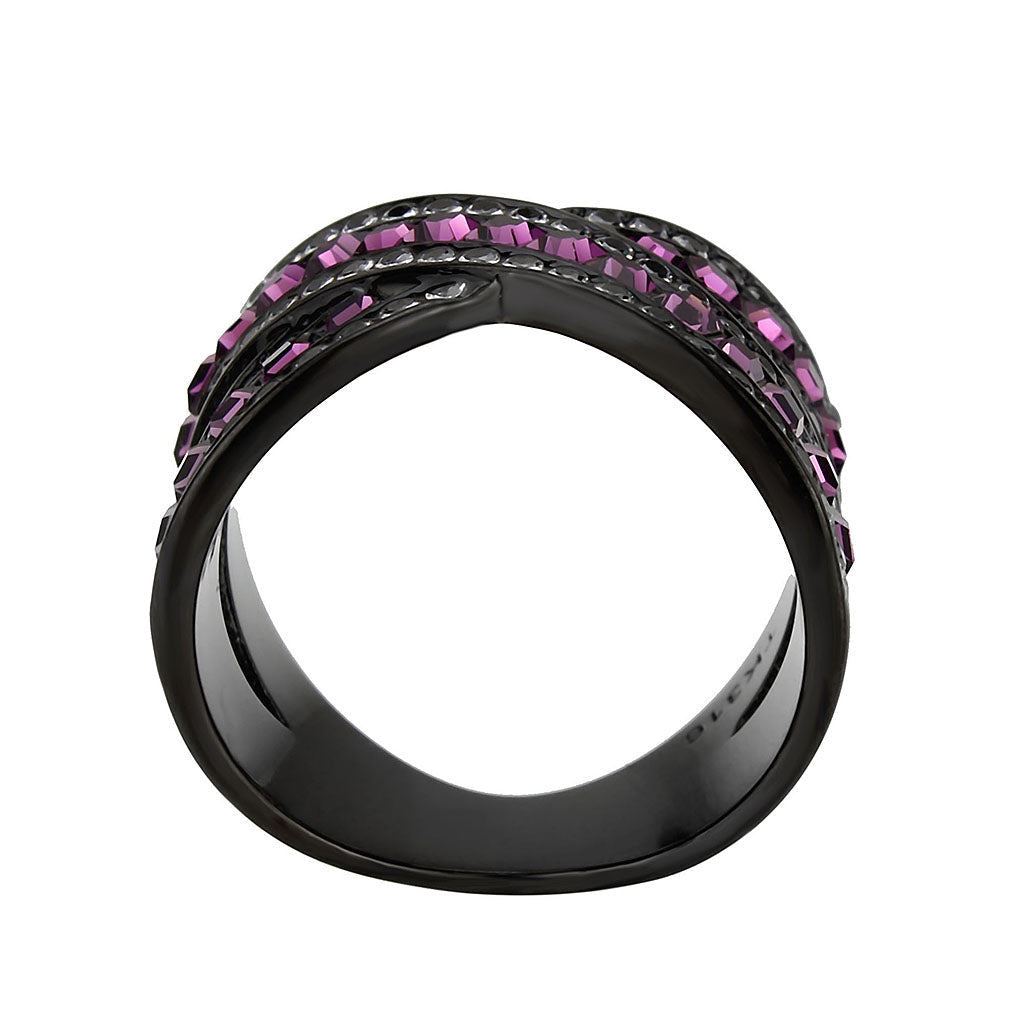 MATK3791 - IP Black (Ion Plating) Stainless Steel Ring with Top Grade Crystal in Amethyst