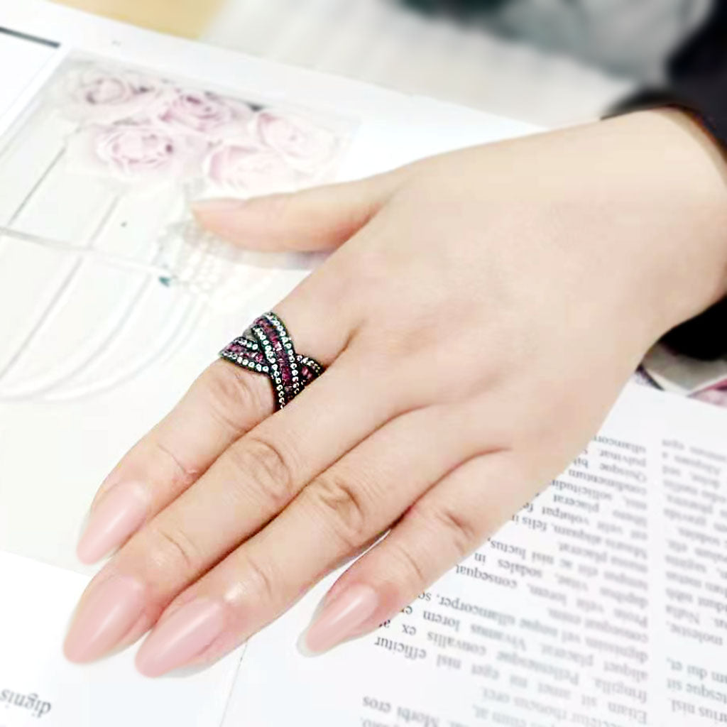 MATK3791 - IP Black (Ion Plating) Stainless Steel Ring with Top Grade Crystal in Amethyst