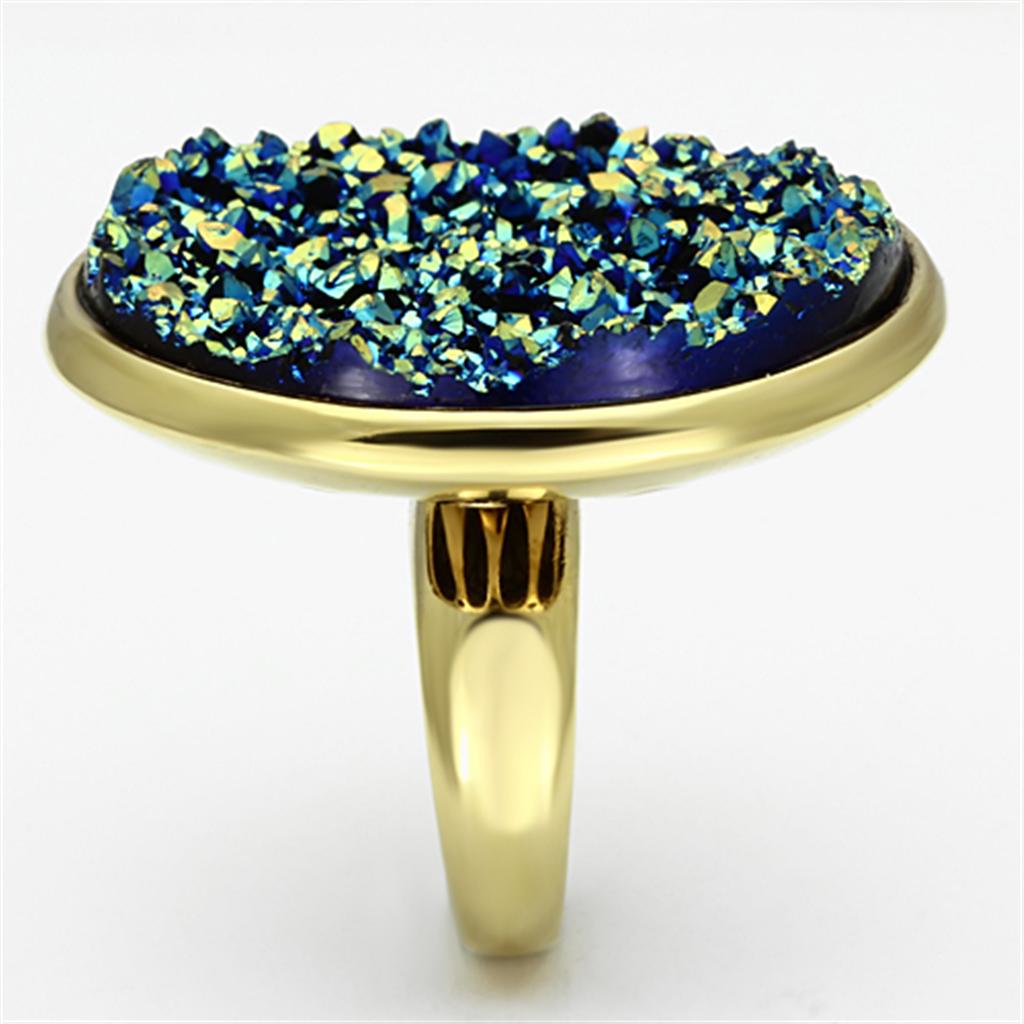 MAVL086 IP Gold(Ion Plating) Brass Ring with Synthetic in Sapphire