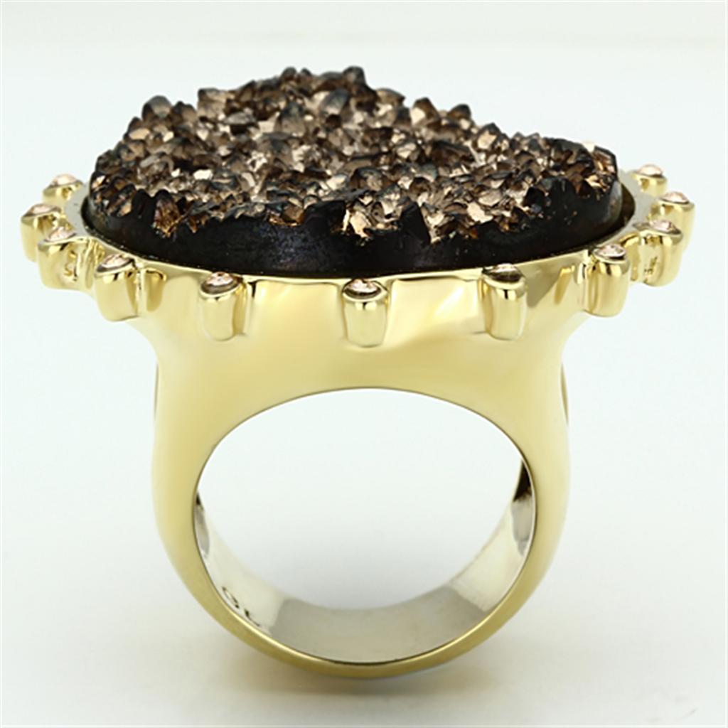 MAVL087 - IP Gold(Ion Plating) Brass Ring with Synthetic Synthetic Stone in Champagne
