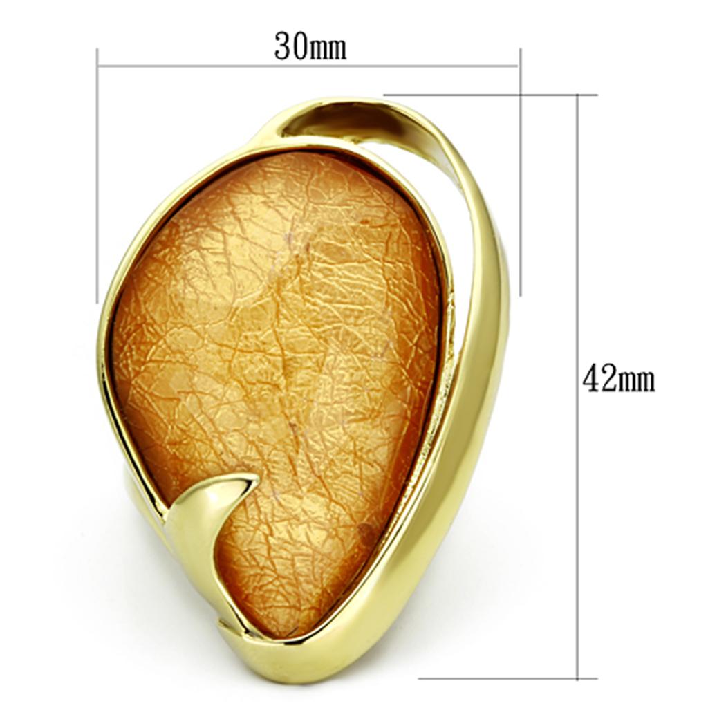 MAVL098 - IP Gold(Ion Plating) Stainless Steel Ring with Synthetic Synthetic Stone in Orange