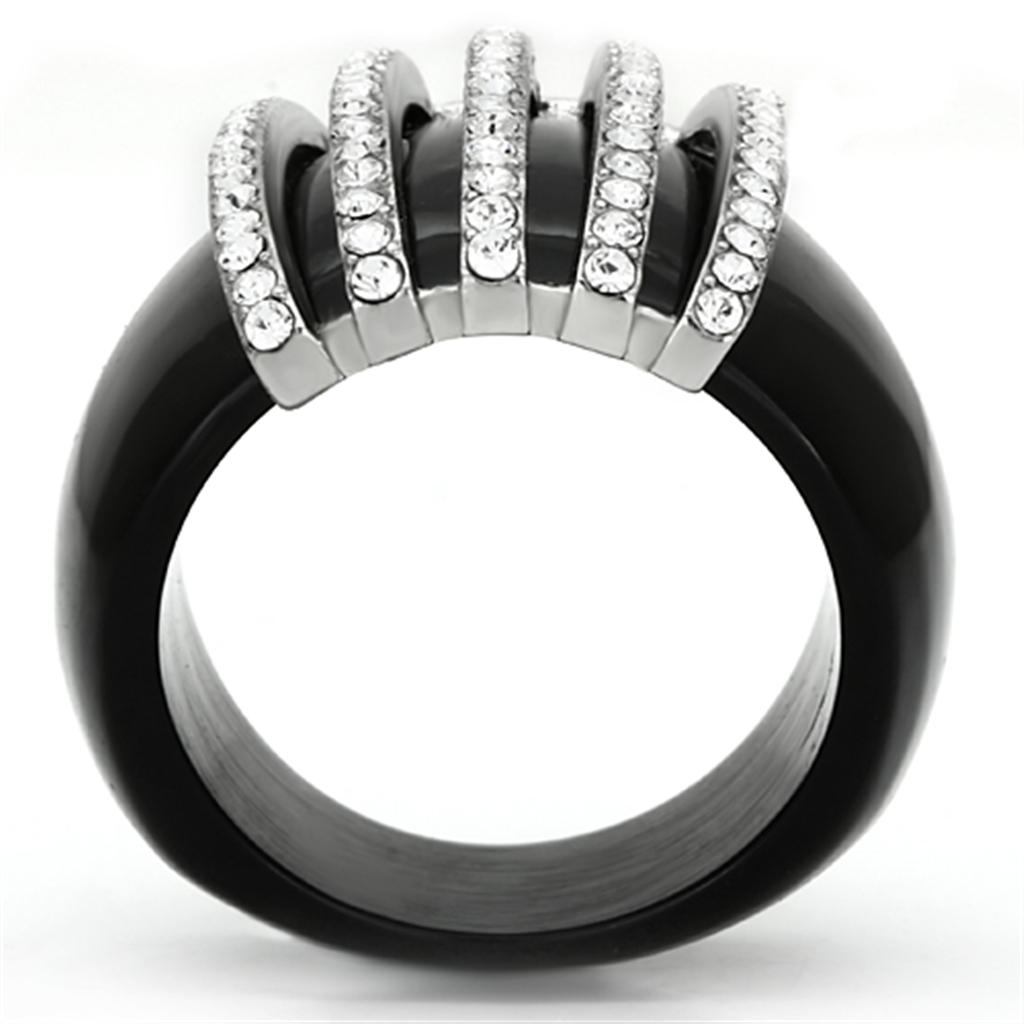 MAVL099 - High polished (no plating) Stainless Steel Ring with Top Grade Crystal in Clear