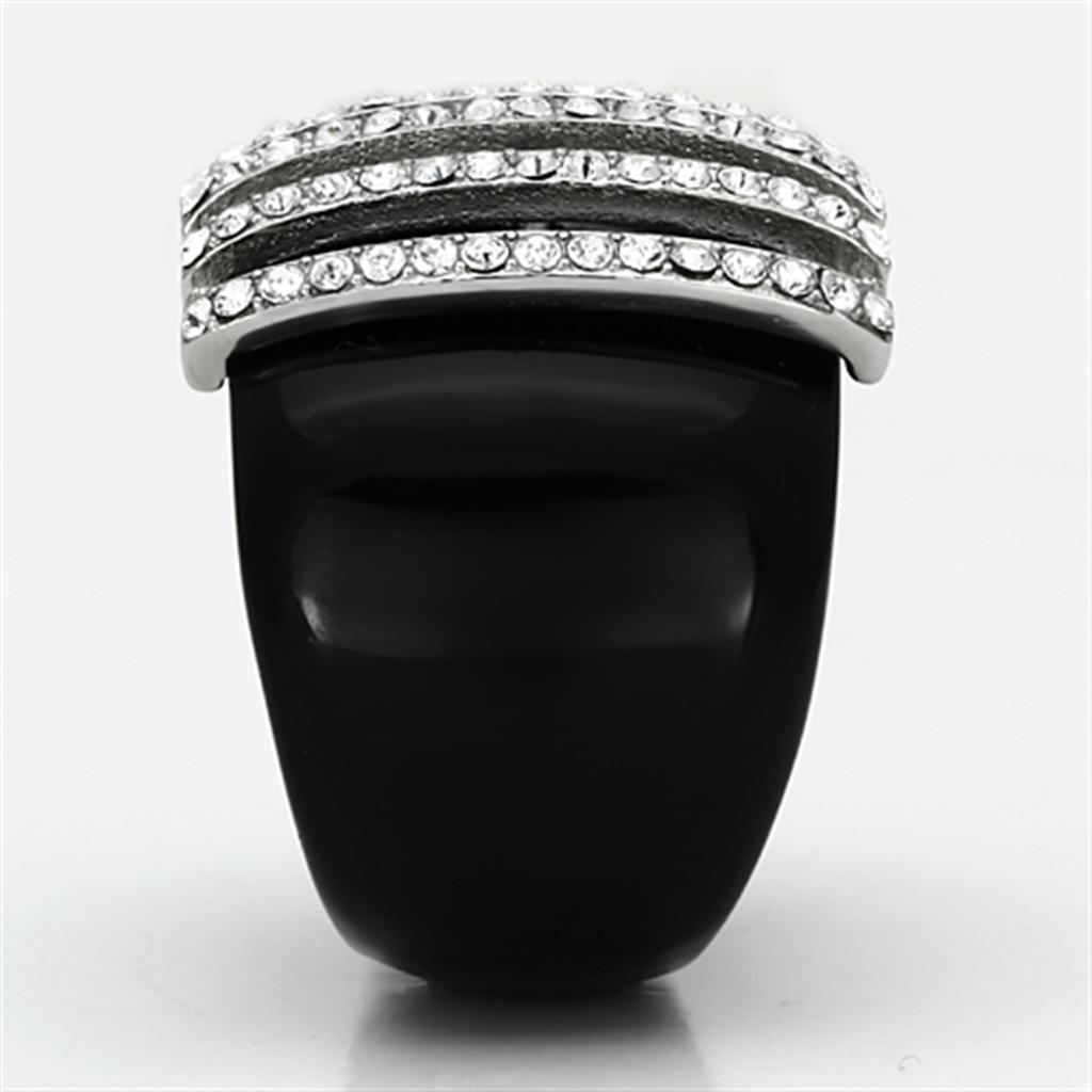 MAVL099 - High polished (no plating) Stainless Steel Ring with Top Grade Crystal in Clear
