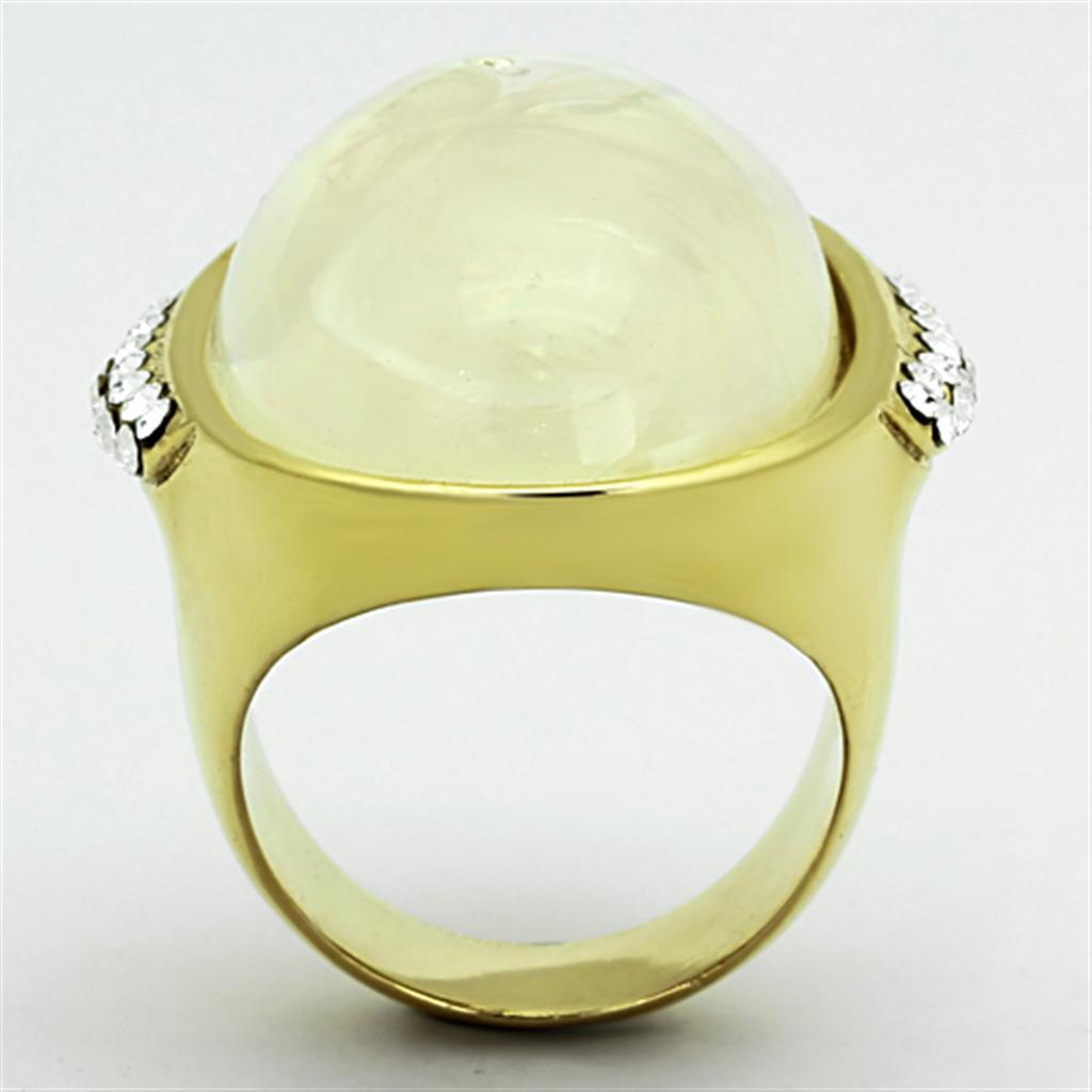 MAVL108 - IP Gold(Ion Plating) Stainless Steel Ring with Synthetic Synthetic Stone in Clear