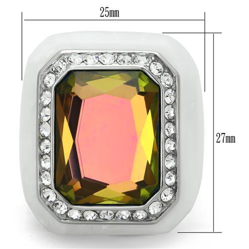 MAVL111 - High polished (no plating) Stainless Steel Ring with Synthetic Synthetic Stone in Aquamarine AB