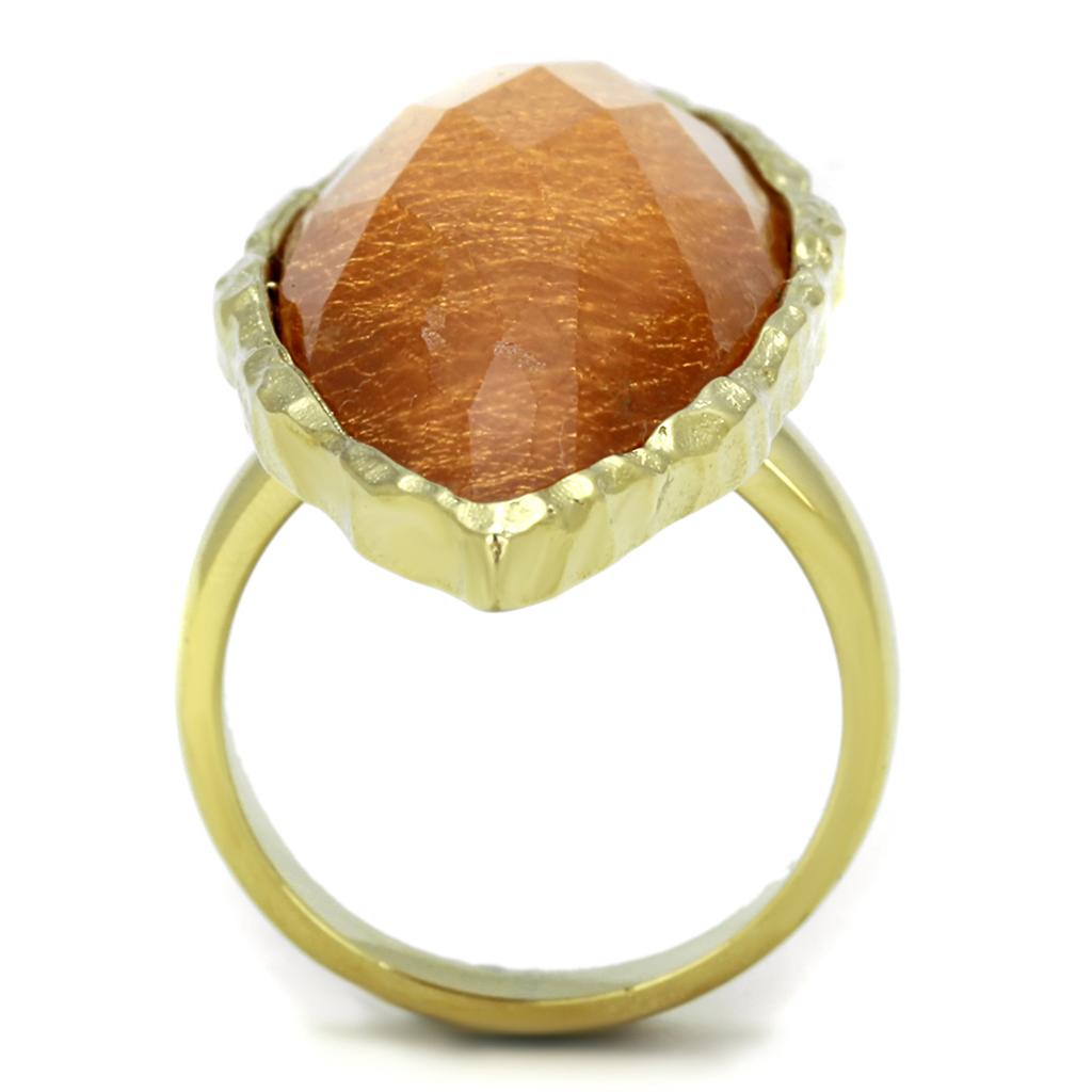 MAVL120 - IP Gold(Ion Plating) Stainless Steel Ring with Synthetic Synthetic Stone in Orange