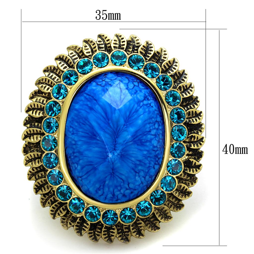 MAVL121 - IP Gold(Ion Plating) Stainless Steel Ring with Synthetic Synthetic Stone in Sea Blue