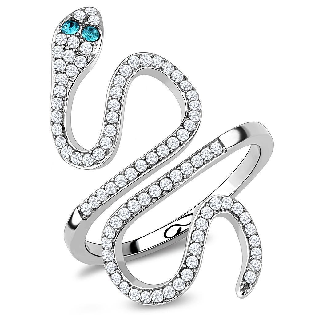 MADA051 - High polished (no plating) Stainless Steel Ring with Top Grade Crystal in Blue Zircon