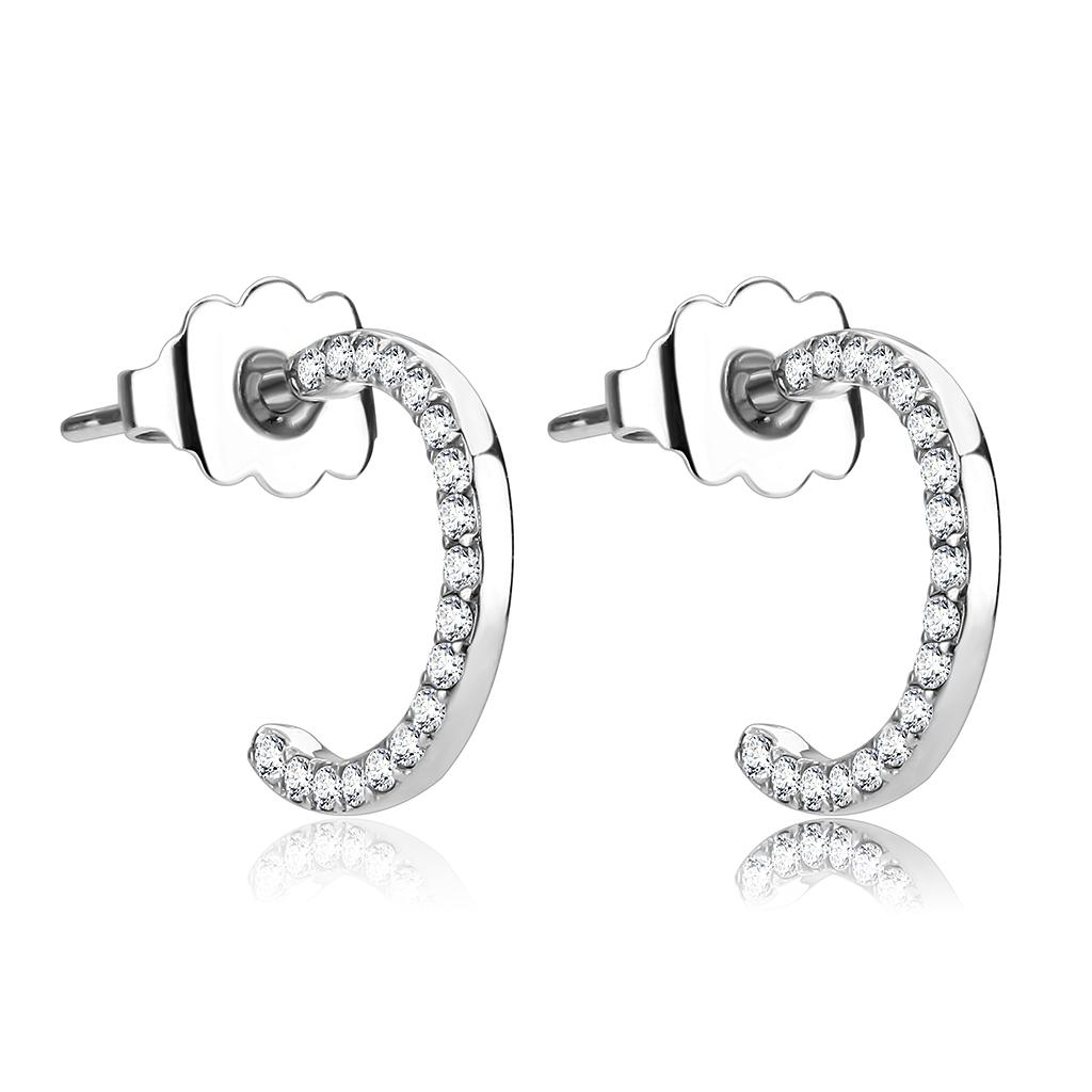 MADA079 - High polished (no plating) Stainless Steel Earrings with AAA Grade CZ in Clear