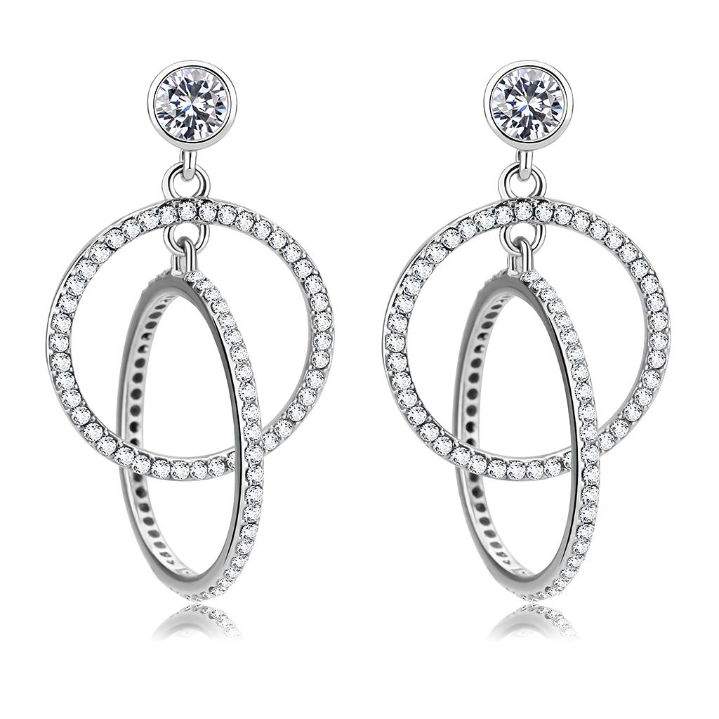 MADA100 - High polished (no plating) Stainless Steel Earrings with AAA Grade CZ in Clear