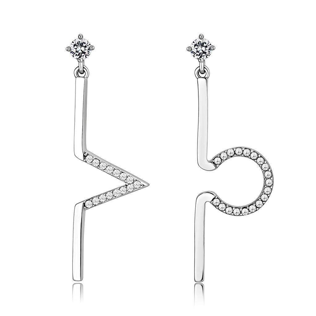 MADA191 - High polished (no plating) Stainless Steel Earrings with AAA Grade CZ in Clear