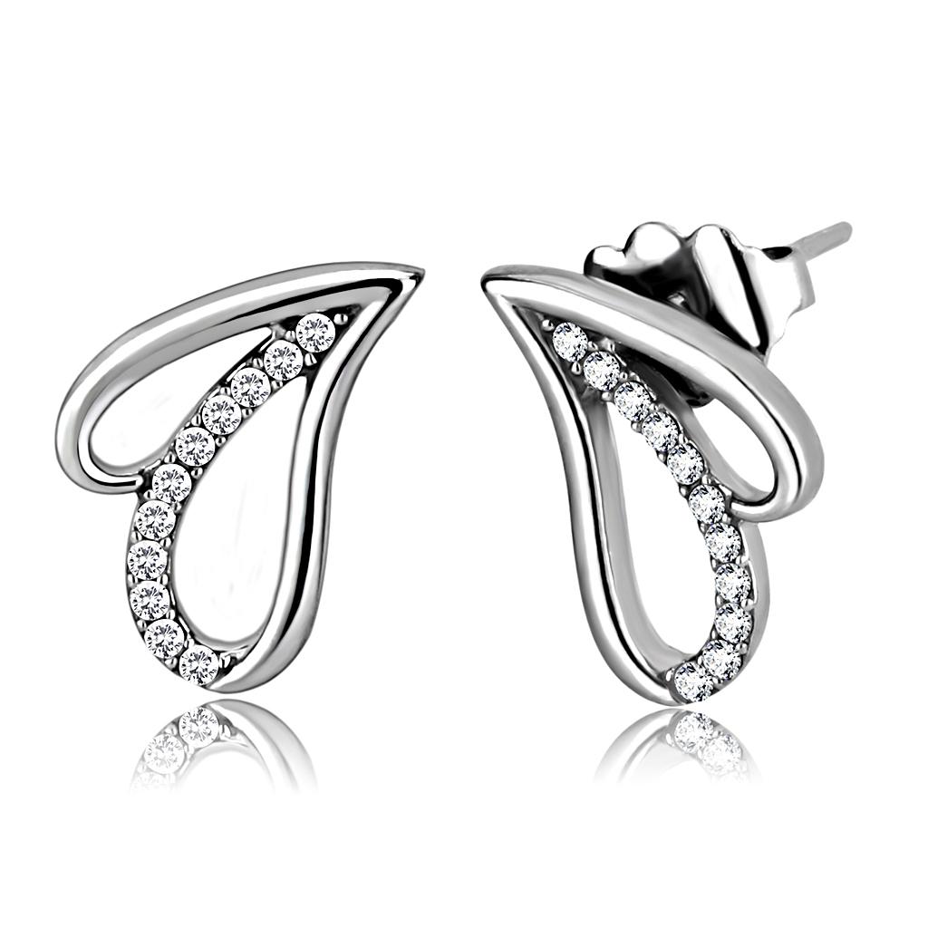 MADA195 - High polished (no plating) Stainless Steel Earrings with AAA Grade CZ in Clear