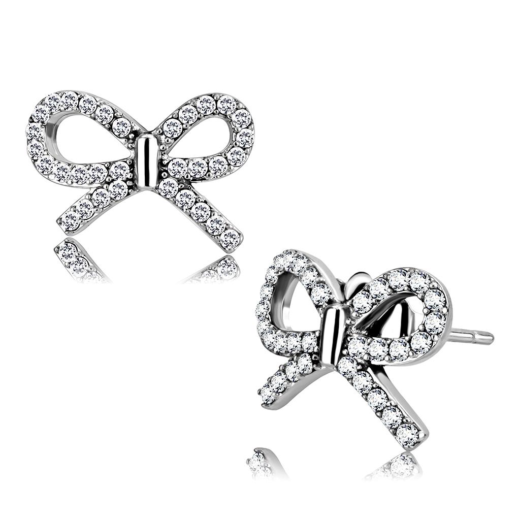 MADA197 - High polished (no plating) Stainless Steel Earrings with AAA Grade CZ in Clear