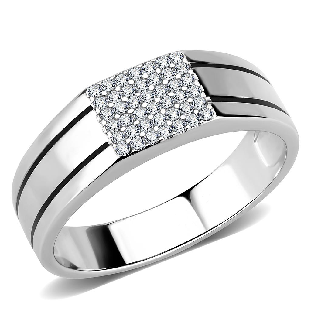 MADA253 - High polished (no plating) Stainless Steel Ring with AAA Grade CZ in Clear