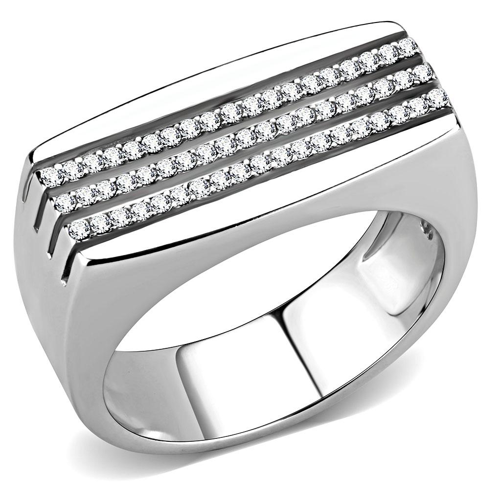 MADA279 - High polished (no plating) Stainless Steel Ring with AAA Grade CZ in Clear