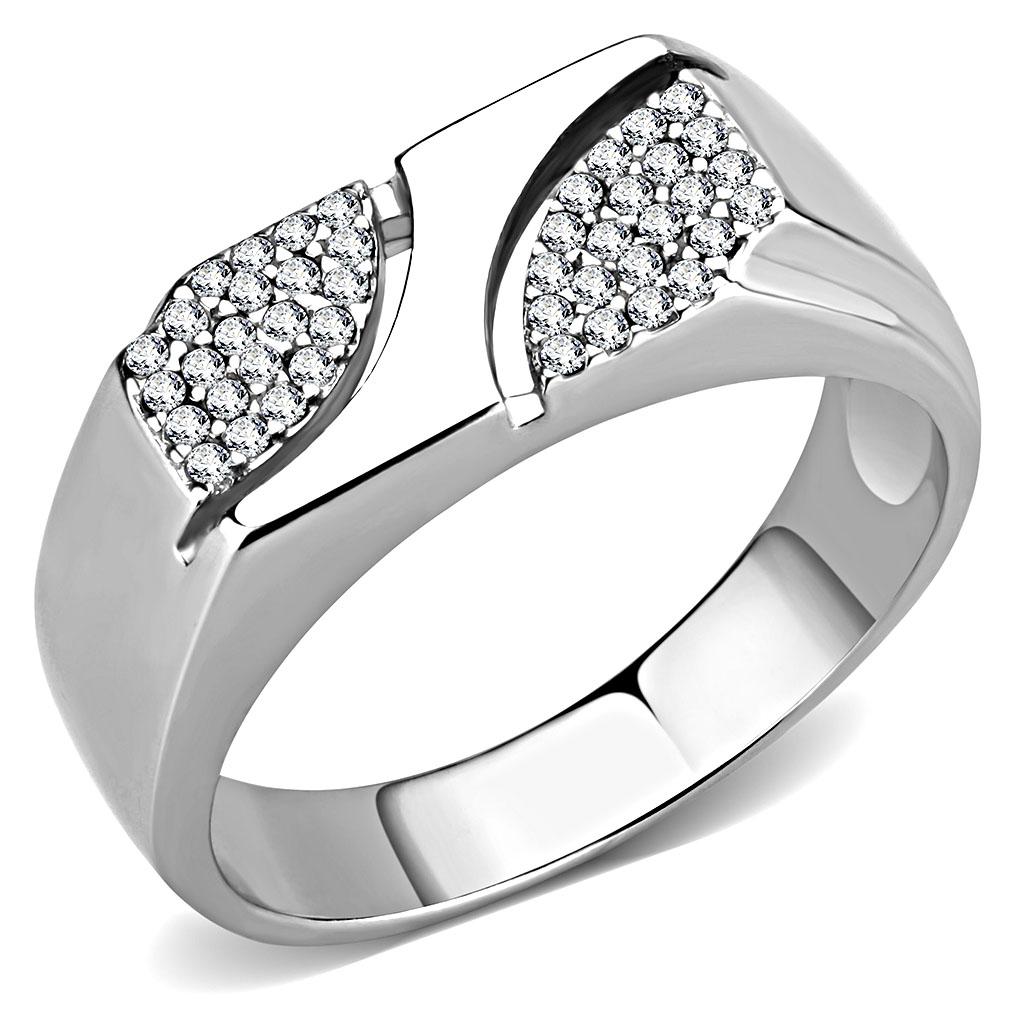 MADA280 - High polished (no plating) Stainless Steel Ring with AAA Grade CZ in Clear