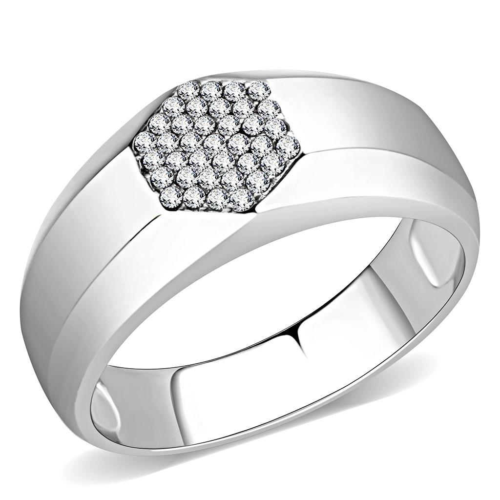 MADA281 - High polished (no plating) Stainless Steel Ring with AAA Grade CZ in Clear