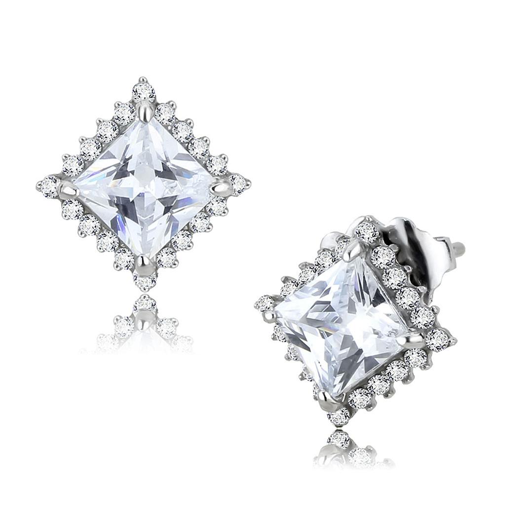 MADA326 - No Plating Stainless Steel Earrings with AAA Grade CZ in Clear