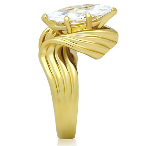 MAGL088 - IP Gold(Ion Plating) Brass Ring with AAA Grade CZ in Clear