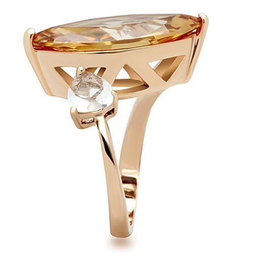 MAGL145 - IP Rose Gold(Ion Plating) Brass Ring with AAA Grade CZ in Champagne