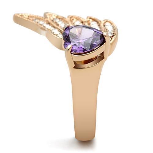MAGL151 - IP Rose Gold(Ion Plating) Brass Ring with AAA Grade CZ in Amethyst
