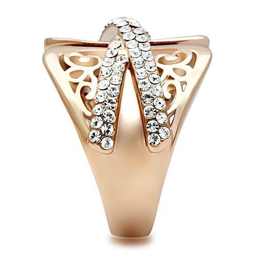 MAGL156 - IP Rose Gold(Ion Plating) Brass Ring with Top Grade Crystal in Clear