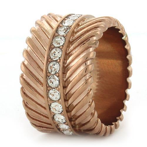 MAGL202 - IP Rose Gold(Ion Plating) Brass Ring with Top Grade Crystal in Clear