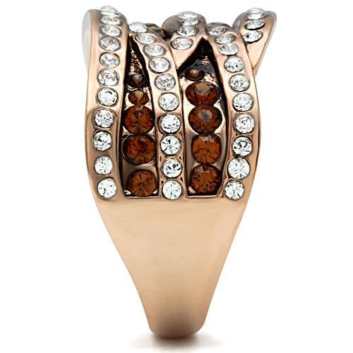 MAGL217 - IP Rose Gold(Ion Plating) Brass Ring with Top Grade Crystal in Smoked Quartz