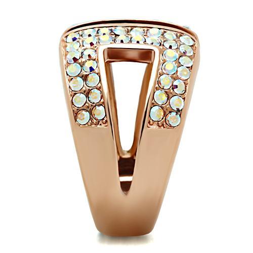 MAGL222 - IP Rose Gold(Ion Plating) Brass Ring with Top Grade Crystal in Aurora Borealis (Rainbow Effect)
