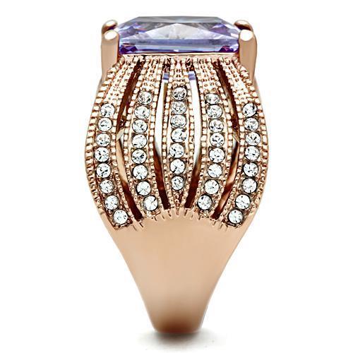 MAGL236 - IP Rose Gold(Ion Plating) Brass Ring with AAA Grade CZ in Light Amethyst