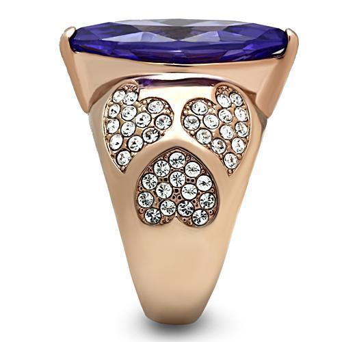 MAGL241 - IP Rose Gold(Ion Plating) Brass Ring with AAA Grade CZ in Tanzanite
