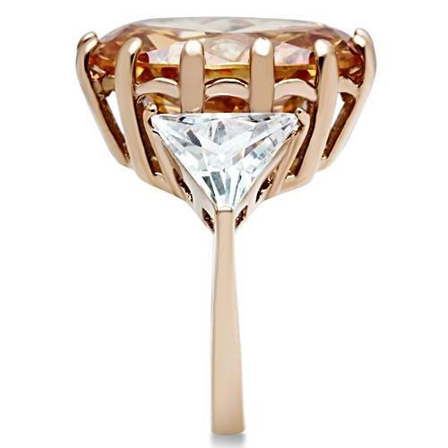 MAGL243 - IP Rose Gold(Ion Plating) Brass Ring with AAA Grade CZ in Champagne