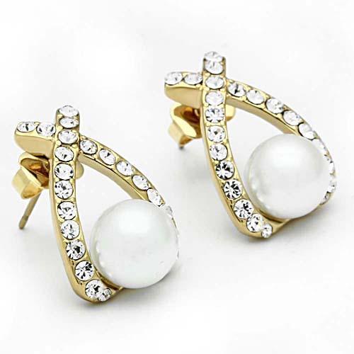 MAGL251 - IP Gold(Ion Plating) Brass Earrings with Synthetic Pearl in White