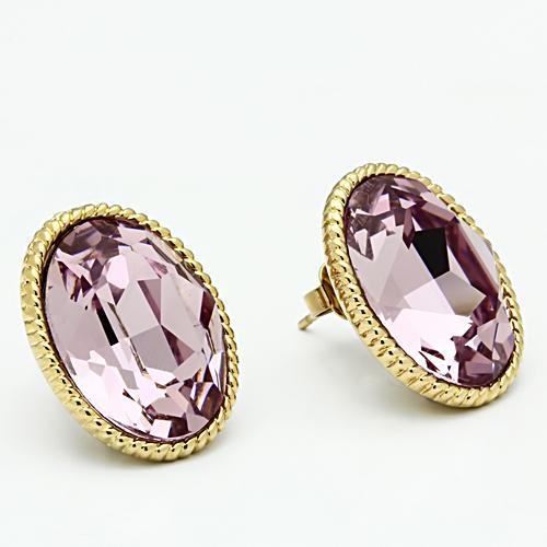 MAGL258 - IP Gold(Ion Plating) Brass Earrings with Top Grade Crystal in Light Amethyst