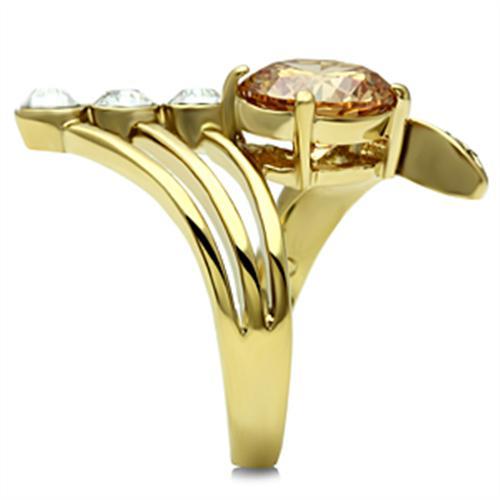 MAGL300 - IP Gold(Ion Plating) Brass Ring with AAA Grade CZ in Champagne