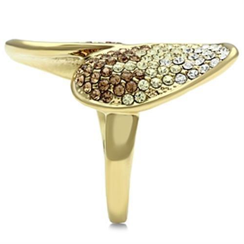 MAGL304 - IP Gold(Ion Plating) Brass Ring with Top Grade Crystal in Multi Color
