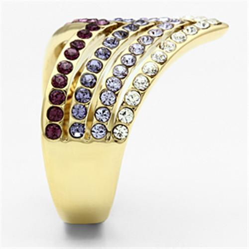MAGL305 - IP Gold(Ion Plating) Brass Ring with Top Grade Crystal in Multi Color