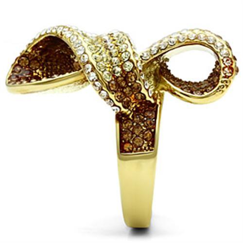 MAGL307 - IP Gold(Ion Plating) Brass Ring with Top Grade Crystal in Multi Color