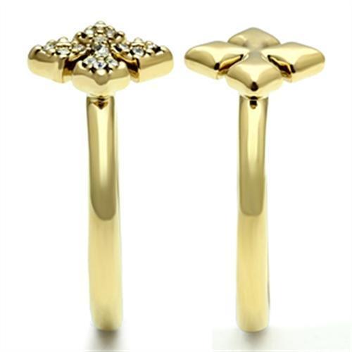 MAGL319 - IP Gold(Ion Plating) Brass Ring with Top Grade Crystal in Clear