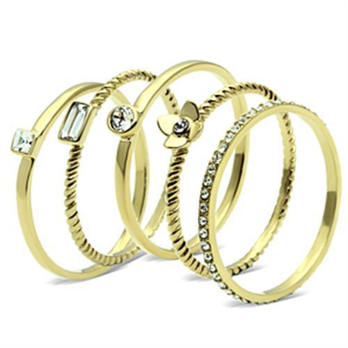 MAGL322 - IP Gold(Ion Plating) Brass Ring with Top Grade Crystal in Clear